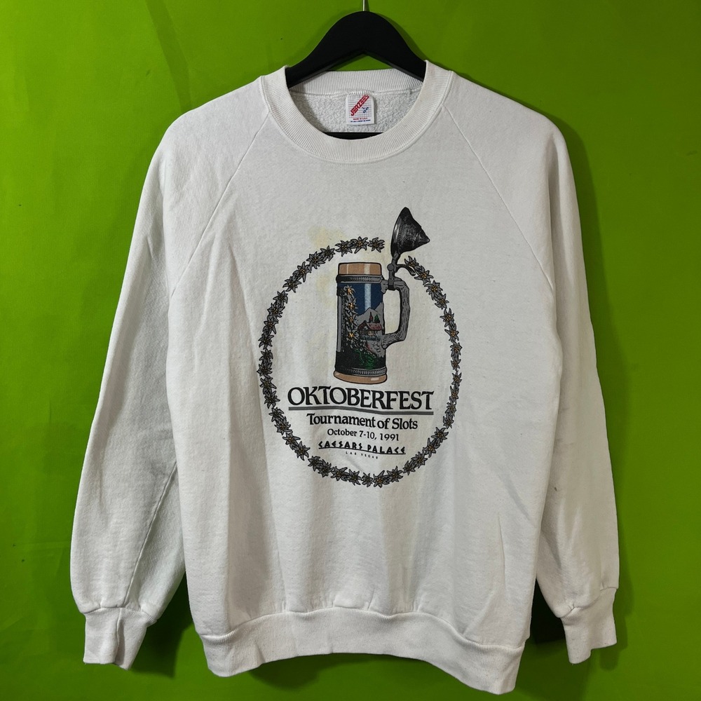 Vintage 1991 Caesars Palace Oktoberfest Jerzees Sweatshirt White Large USA Made